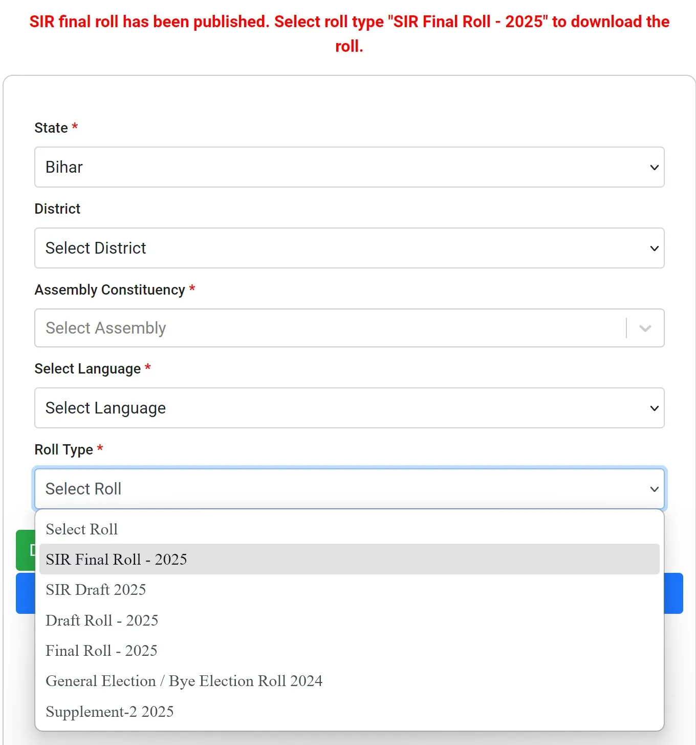 Bihar Sir Final Roll 2025